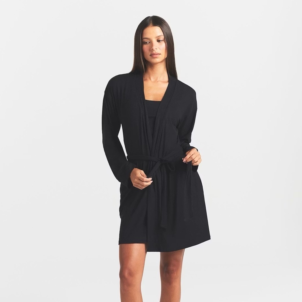 NWT SKIMS soft lounge rib robe size xl black relaxed fit - Picture 2 of 16